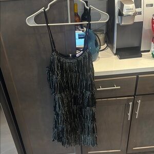 Black Fringe Dress with Silver Accents